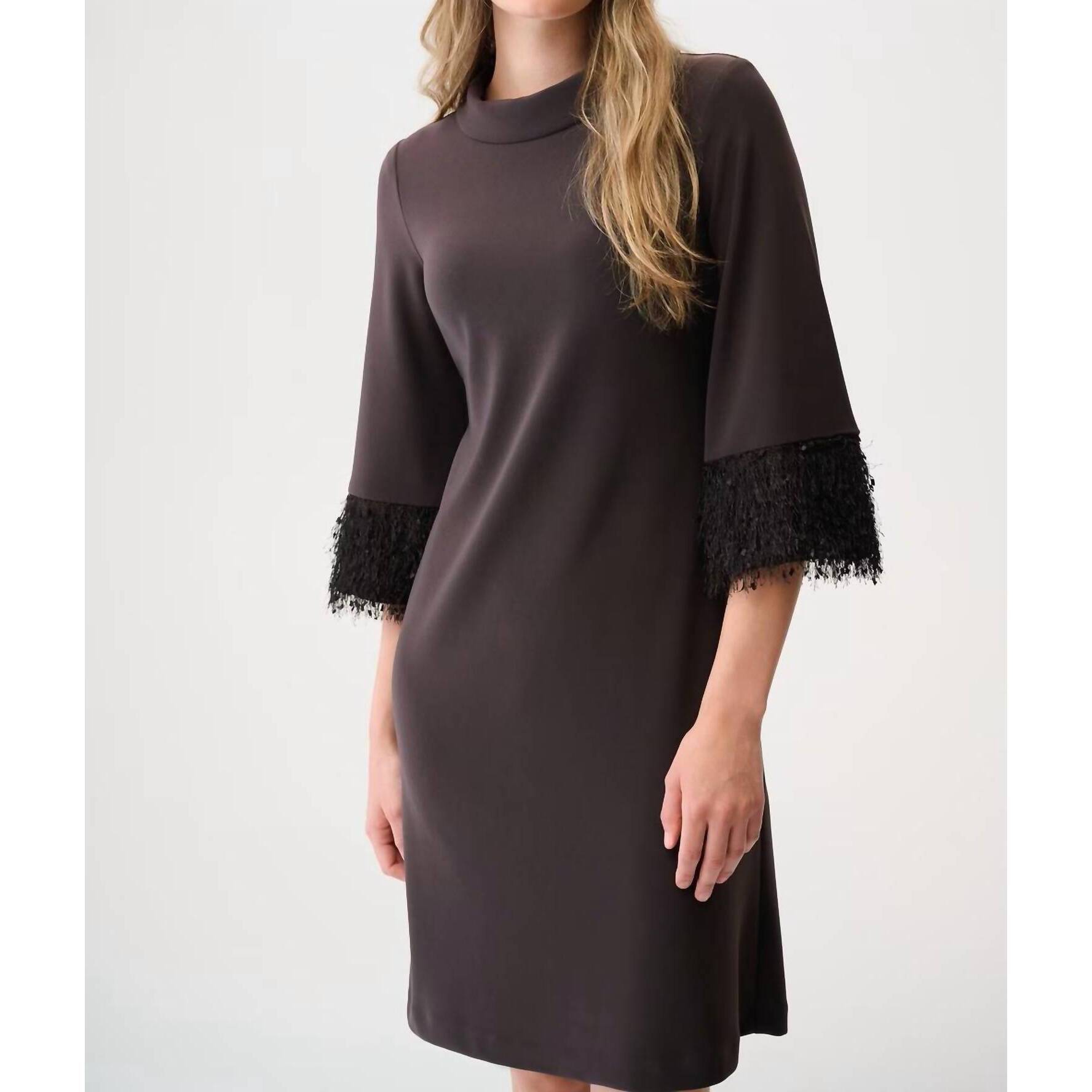 New Joseph Ribkoff High-Neck Knee-Length Shift Dress In Brown